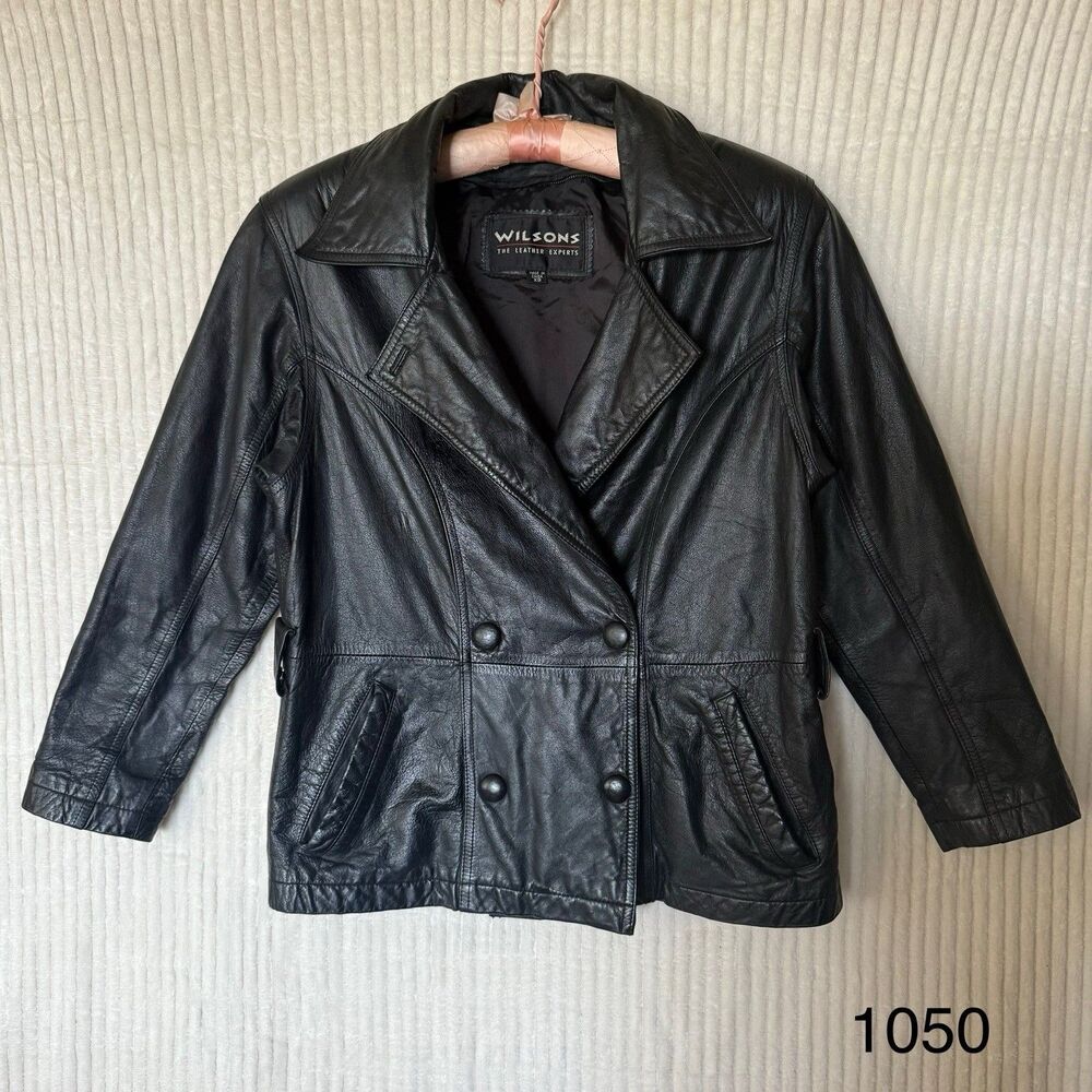 Vintage Wilson's Women's Black 100% Leather Jacket Size XS Pockets No Belt - Picture 2 of 14